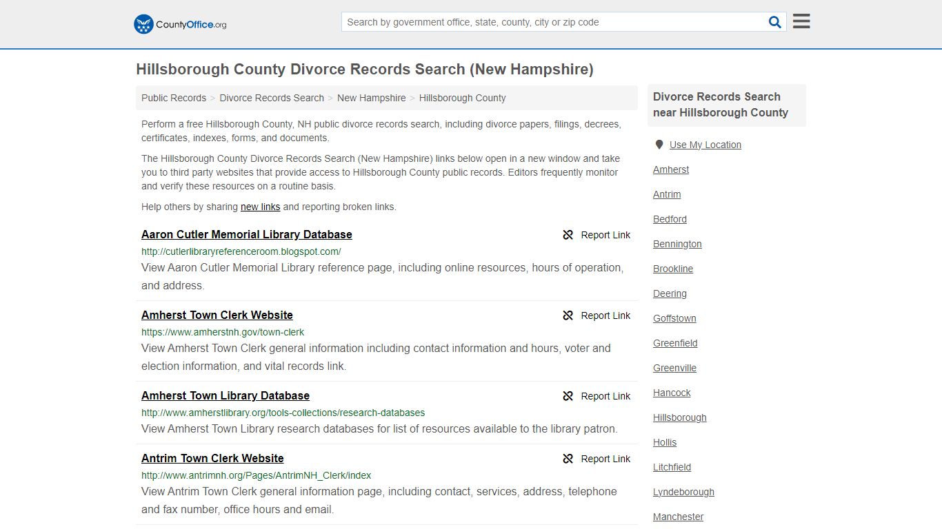 Hillsborough County Divorce Records Search (New Hampshire) - County Office
